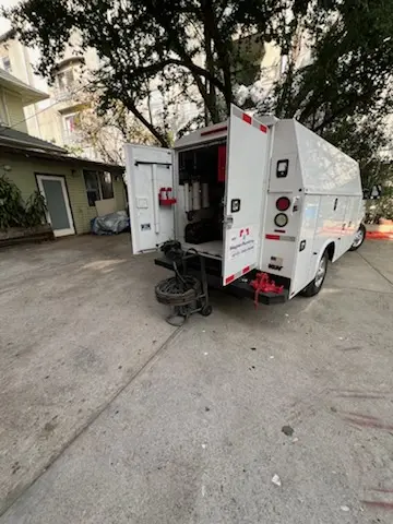 Magnet Plumbing service vehicle on-site for Sewer Line Repair in San Marcos